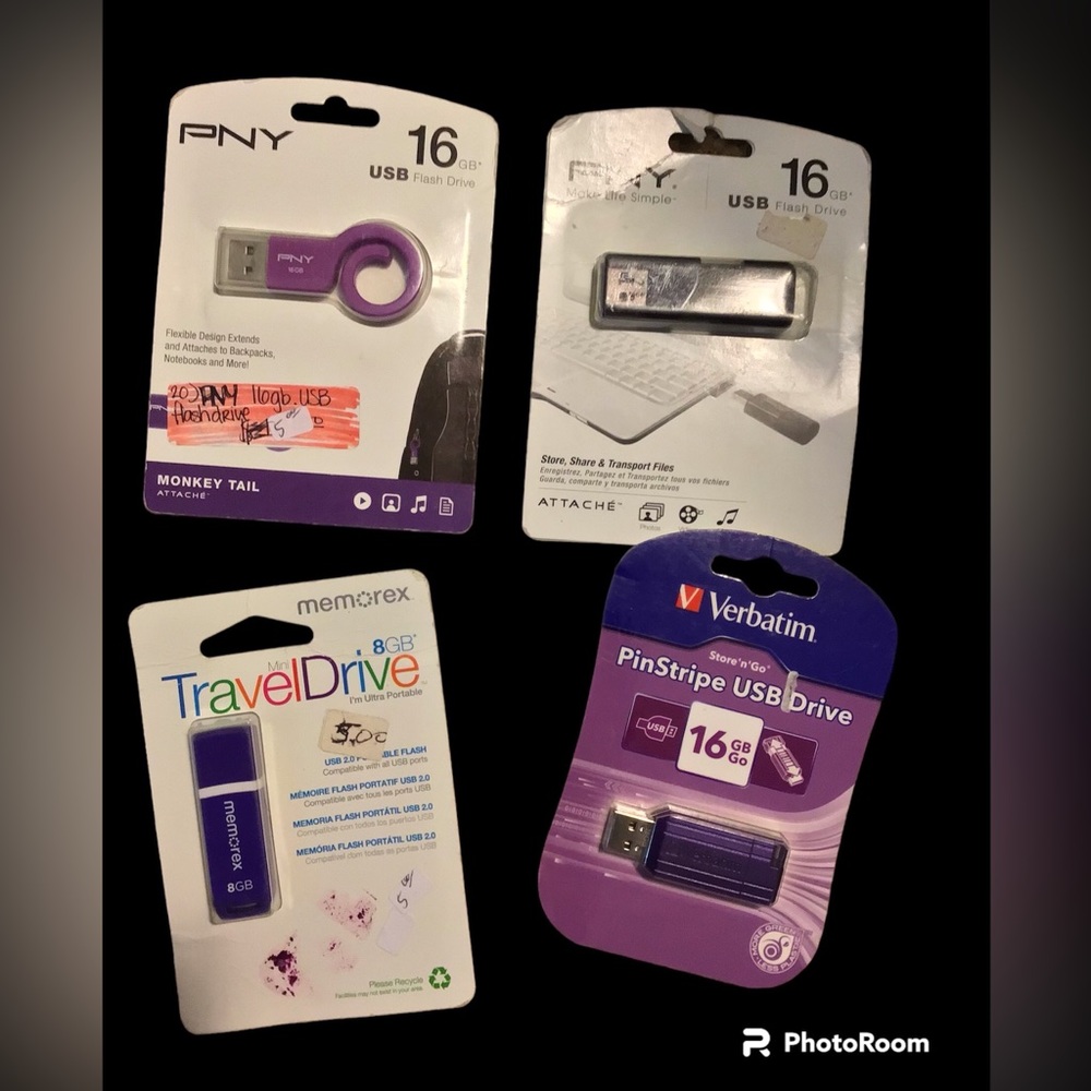 Lot of 4 USB Drives, 3- 16GB, 1- 8GB, New